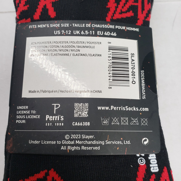 Perri's Socks Slayer Crew Socks 3-Pair Mens 7-12 Licensed Black Red Goth Metal - Picture 5 of 10